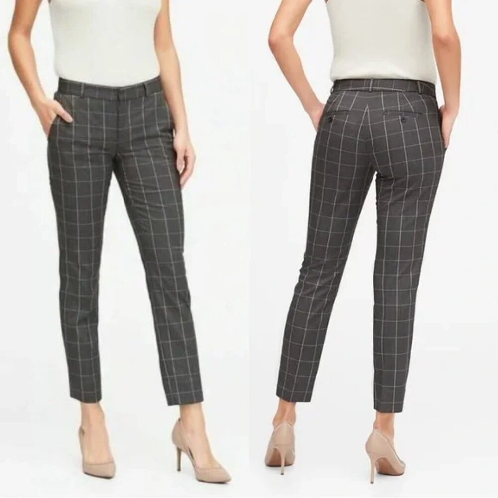 Banana Republic Women’s Avery Straight Fit Gray Plaid Ankle Pants Casual Size 4